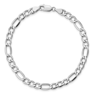 7" 14k White Gold 5.75mm Semi-Solid Figaro Chain Bracelet