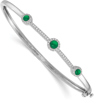 7" 14k White Gold Diamond and Cabochon Emerald Bangle Bracelet