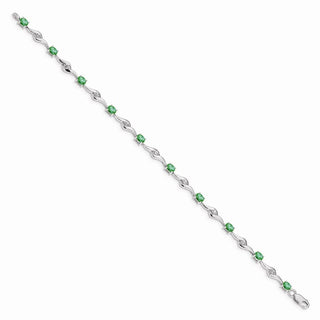 7" 14k White Gold White Sapphire and Emerald Gemstone Bracelet