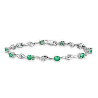 7" 14k White Gold White Sapphire and Emerald Gemstone Bracelet