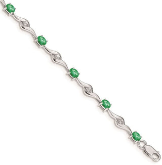 7" 14k White Gold White Sapphire and Emerald Gemstone Bracelet