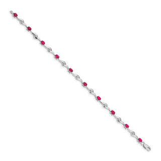 7" 14k White Gold White Sapphire and Ruby Bracelet