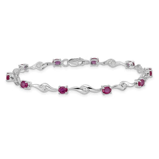 7" 14k White Gold White Sapphire and Ruby Bracelet