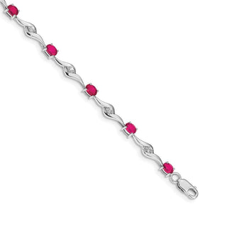 7" 14k White Gold White Sapphire and Ruby Bracelet