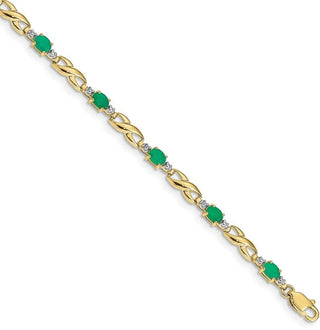 7" 10k Yellow Gold Diamond and Oval Emerald Bracelet BM4477-EM-001-1YA
