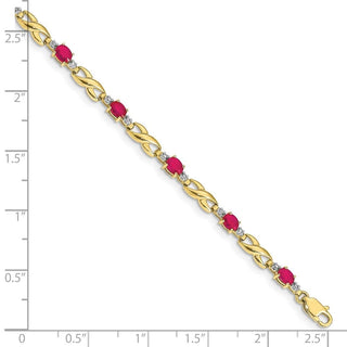 7" 10k Yellow Gold Diamond and Composite Oval Ruby Bracelet