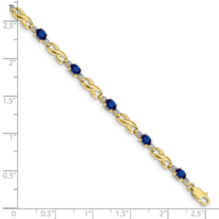 7" 10k Yellow Gold Diamond and Oval Sapphire Bracelet
