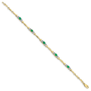 7" 10k Yellow Gold Diamond and Emerald Bracelet