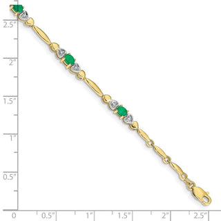 7" 10k Yellow Gold Diamond and Emerald Bracelet