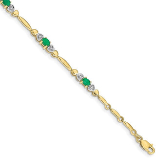 7" 10k Yellow Gold Diamond and Emerald Bracelet