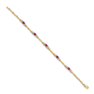 7" 10k Yellow Gold Diamond and Composite Ruby Bracelet