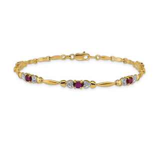 7" 10k Yellow Gold Diamond and Composite Ruby Bracelet