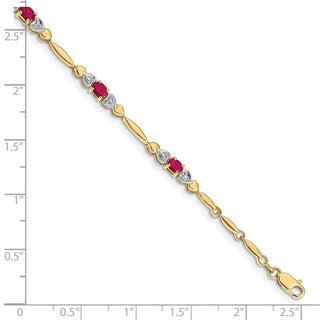 7" 10k Yellow Gold Diamond and Composite Ruby Bracelet