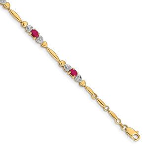 7" 10k Yellow Gold Diamond and Composite Ruby Bracelet