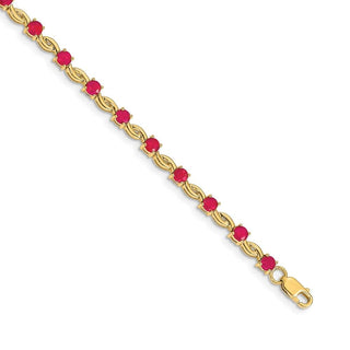 7" 14K Yellow Gold Oval Ruby Bracelet