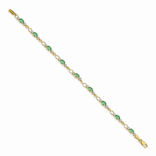 7" 14k Yellow Gold Open-Link Diamond and Emerald Bracelet