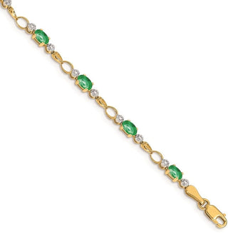7" 14k Yellow Gold Open-Link Diamond and Emerald Bracelet