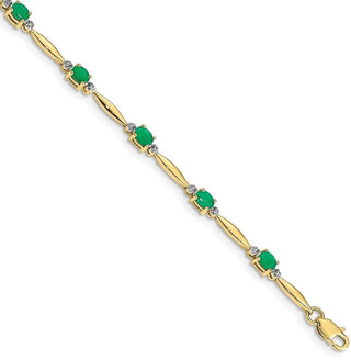 7" 10k Yellow Gold Diamond and Oval Emerald Bracelet BM4484-EM-001-1YA