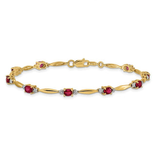 7.25" 14K Yellow Gold Diamond and Oval Ruby Bracelet BM4484-RU-001-YA