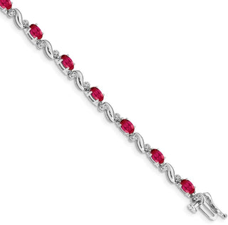 7" 10k White Gold Diamond and Ruby Bracelet