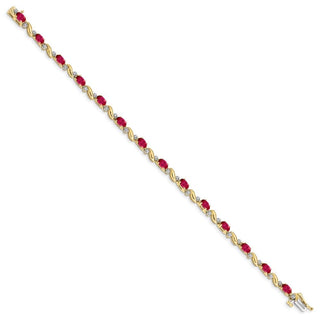 7" 10k Yellow Gold Diamond and Ruby Bracelet