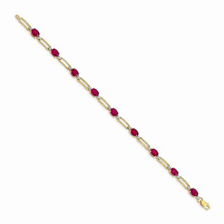 7" 14k Yellow Gold Diamond and Oval Ruby Bracelet