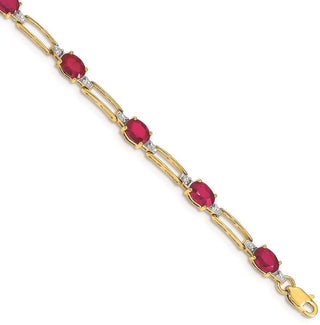 7" 14k Yellow Gold Diamond and Oval Ruby Bracelet