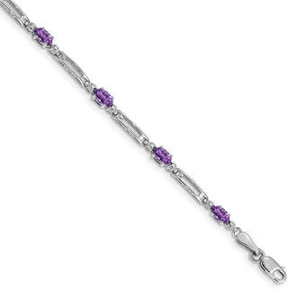 7" 10k White Gold Diamond and Amethyst Bracelet