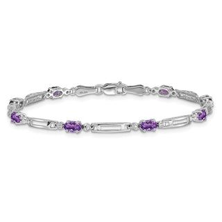 7" 14k White Gold Diamond and Amethyst Bracelet