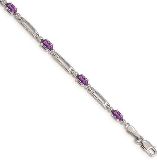 7" 14k White Gold Diamond and Amethyst Bracelet