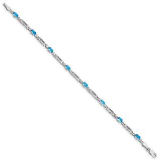 7" 10k White Gold Diamond and Blue Topaz Bracelet