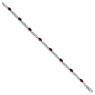 7" 10k White Gold Diamond and Garnet Bracelet