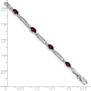 7" 10k White Gold Diamond and Garnet Bracelet