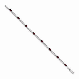 7" 14k White Gold Diamond and Garnet Bracelet