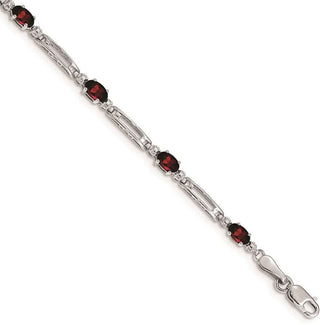 7" 14k White Gold Diamond and Garnet Bracelet