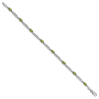7" 10k White Gold Diamond and Peridot Bracelet