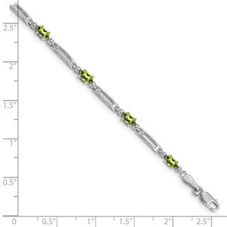7" 10k White Gold Diamond and Peridot Bracelet