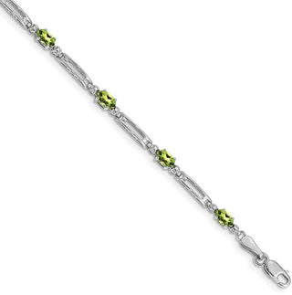 7" 10k White Gold Diamond and Peridot Bracelet