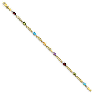 7" 10k Yellow Gold Fancy Diamond and Multicolor Gemstone Rainbow Bracelet