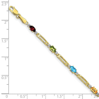 7" 10k Yellow Gold Fancy Diamond and Multicolor Gemstone Rainbow Bracelet