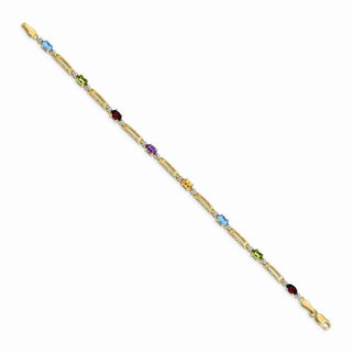 7" 14k Yellow Gold Fancy Diamond and Multicolor Gemstone Rainbow Bracelet