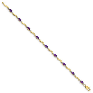 7" 10k Yellow Gold Diamond and Amethyst Bracelet