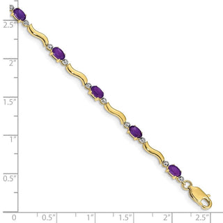 7" 10k Yellow Gold Diamond and Amethyst Bracelet