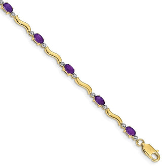 7" 10k Yellow Gold Diamond and Amethyst Bracelet