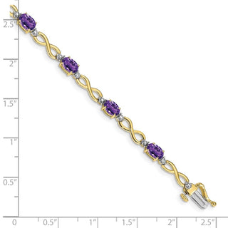 7" 10k Yellow Gold Amethyst and Diamond Infinity Bracelet