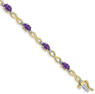7" 10k Yellow Gold Amethyst and Diamond Infinity Bracelet