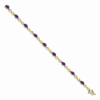 7" 14k Yellow Gold Amethyst and Diamond Infinity Bracelet