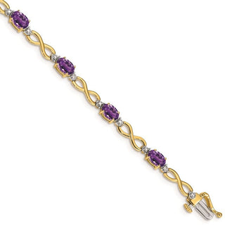 7" 14k Yellow Gold Amethyst and Diamond Infinity Bracelet