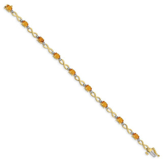 7" 10k Yellow Gold Citrine Diamond Infinity Bracelet