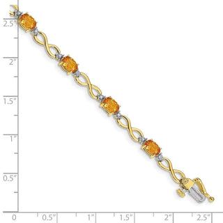 7" 10k Yellow Gold Citrine Diamond Infinity Bracelet